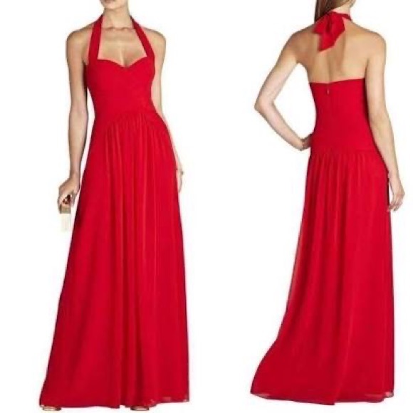 BCBGMaxAzria Dresses & Skirts - BCBG MaxAzria Red Halter Neck Gown Full Length
